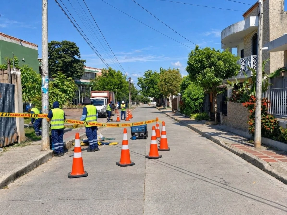 Cuatro trabajadores iniciando la instalación de reductores de velocidad