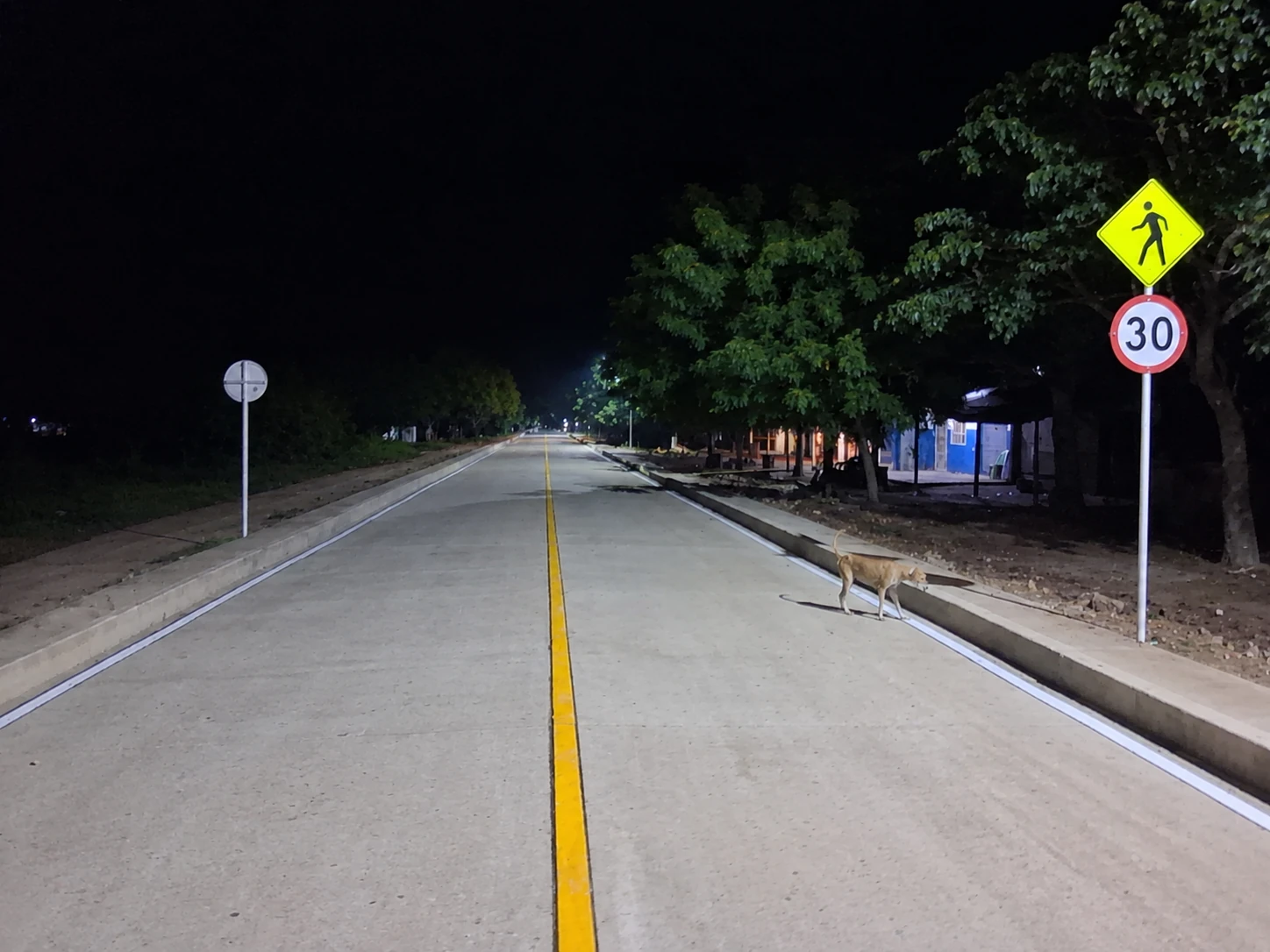 Carretera demarcada de noche