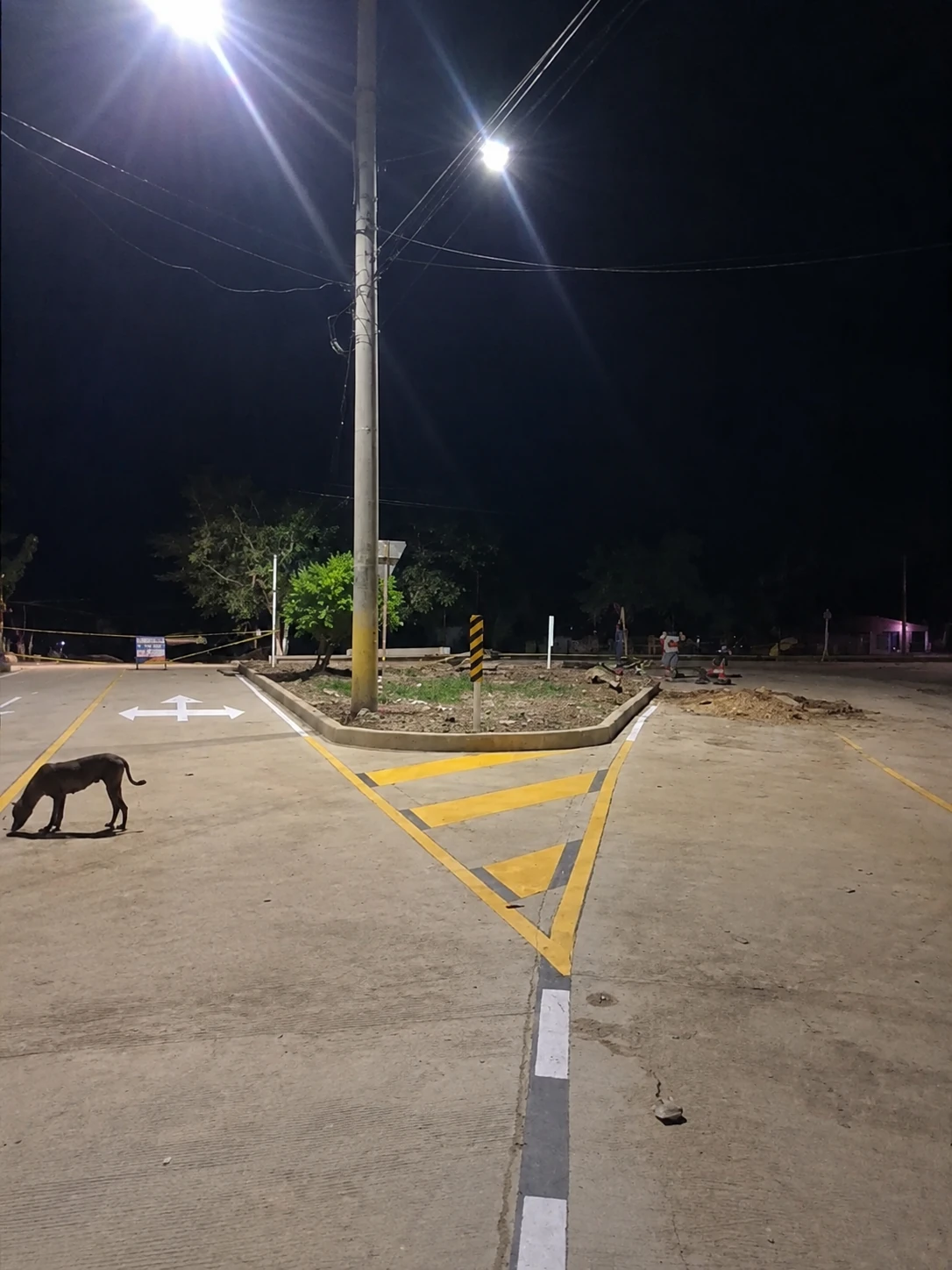 Bifurcación vial con cebreado nocturno